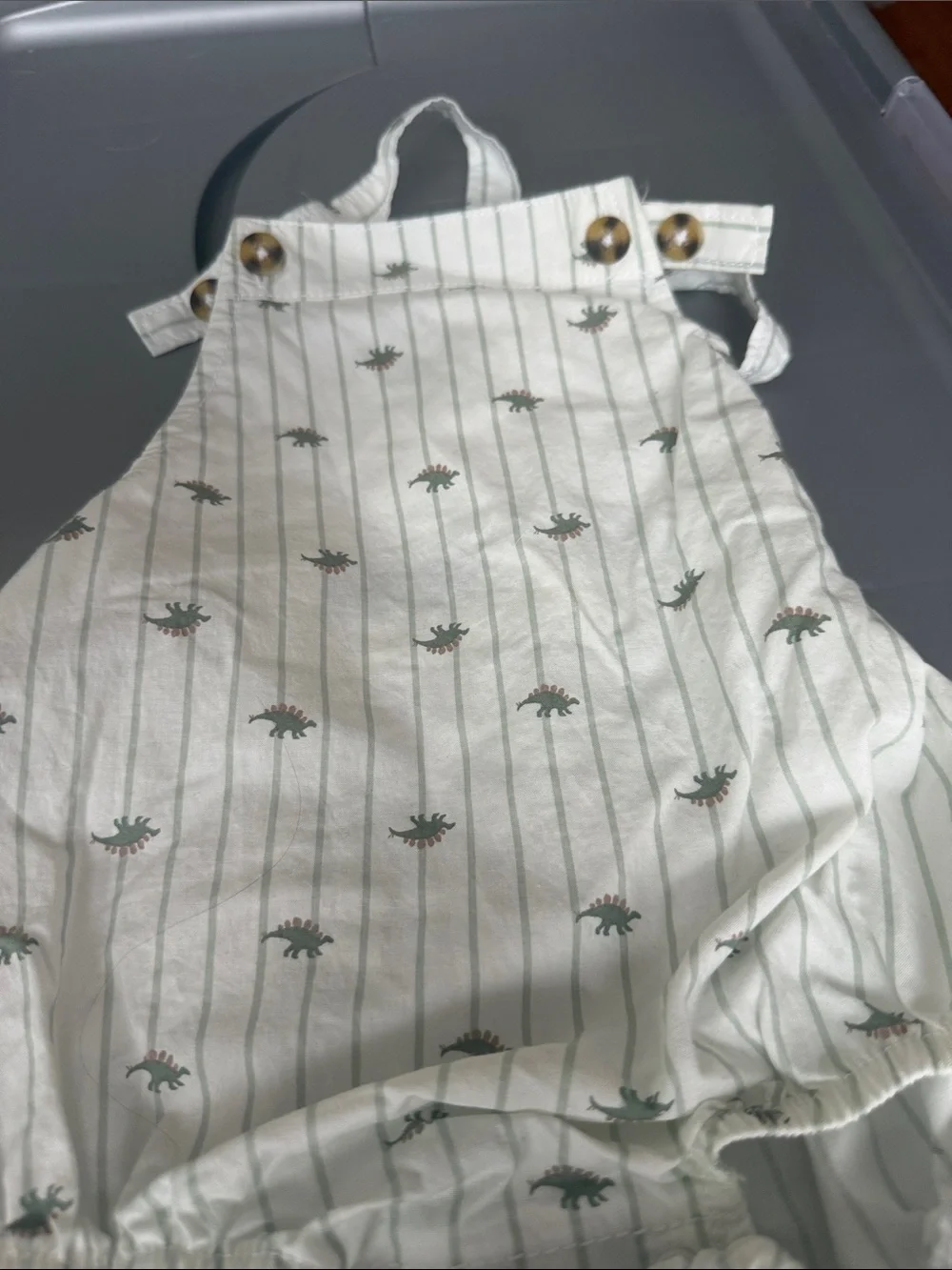 Carter's White Striped Overalls with Green Dino Print